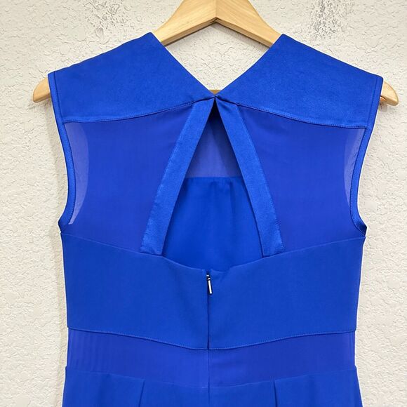 REBECCA TAYLOR Royal Blue Sheath Mini Dress Sheer Accent Cut-Out Back NWOT - Picture 6 of 12